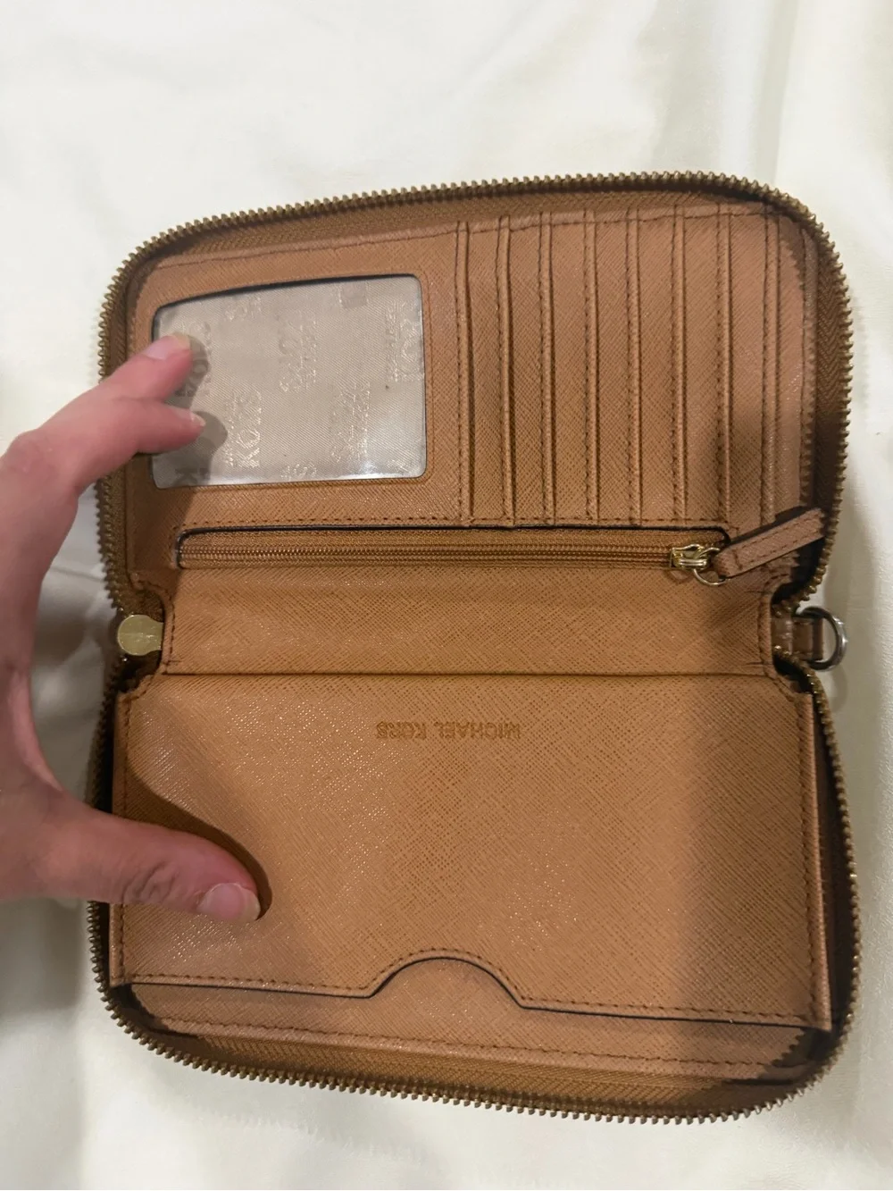 Michael Kors Brown Pebbled Leather Zip Around Wallet